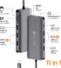 NOVOO USB-C 11-in-1 Docking Station / Hub - USB-C (100W PD 3.0, 5 Gbp/s), 2x HDMI (4K@60Hz), DisplayPort (4K@60Hz), 2x USB3.0, USB2.0, Gigabit LAN, SD-reader, microSD-reader#2