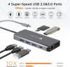 NOVOO USB-C 11-in-1 Docking Station / Hub - USB-C (100W PD 3.0, 5 Gbp/s), 2x HDMI (4K@60Hz), DisplayPort (4K@60Hz), 2x USB3.0, USB2.0, Gigabit LAN, SD-reader, microSD-reader#3