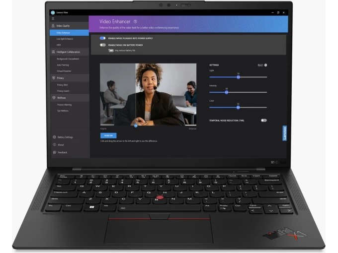 Lenovo ThinkPad X1 Carbon G11 – 14", Core i7, 32GB, 512GB SSD – i7-1355U, 10-core, 5.0 GHz, Iris Xe, Win 11 Pro - Framifrån