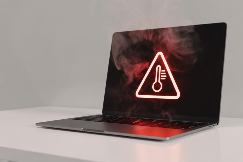 Illustration på en överhettad laptop