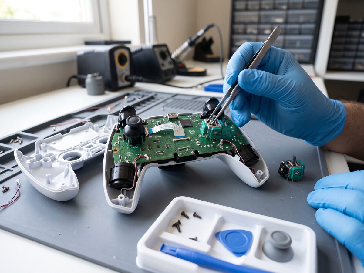 Byte av joystickmodul i en öppnad handkontroll